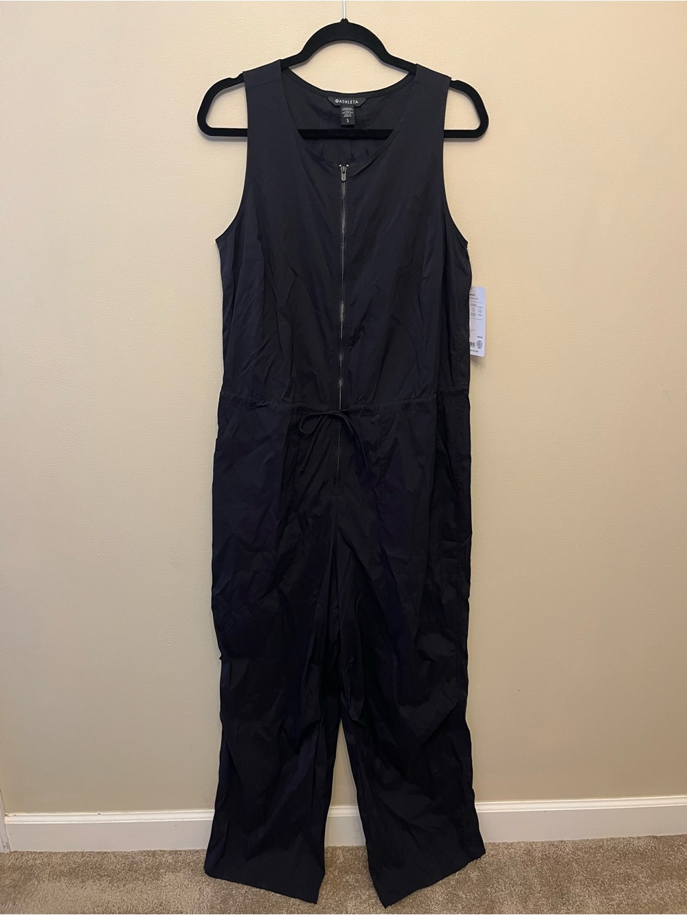 NWT Athleta Flex Jumpsuit Women's Size Large Sleeveless Black Zip Front